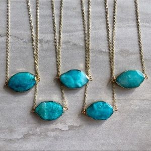 NWT Aqua Sea Quartz Crystal 14K Gold Necklace NEW